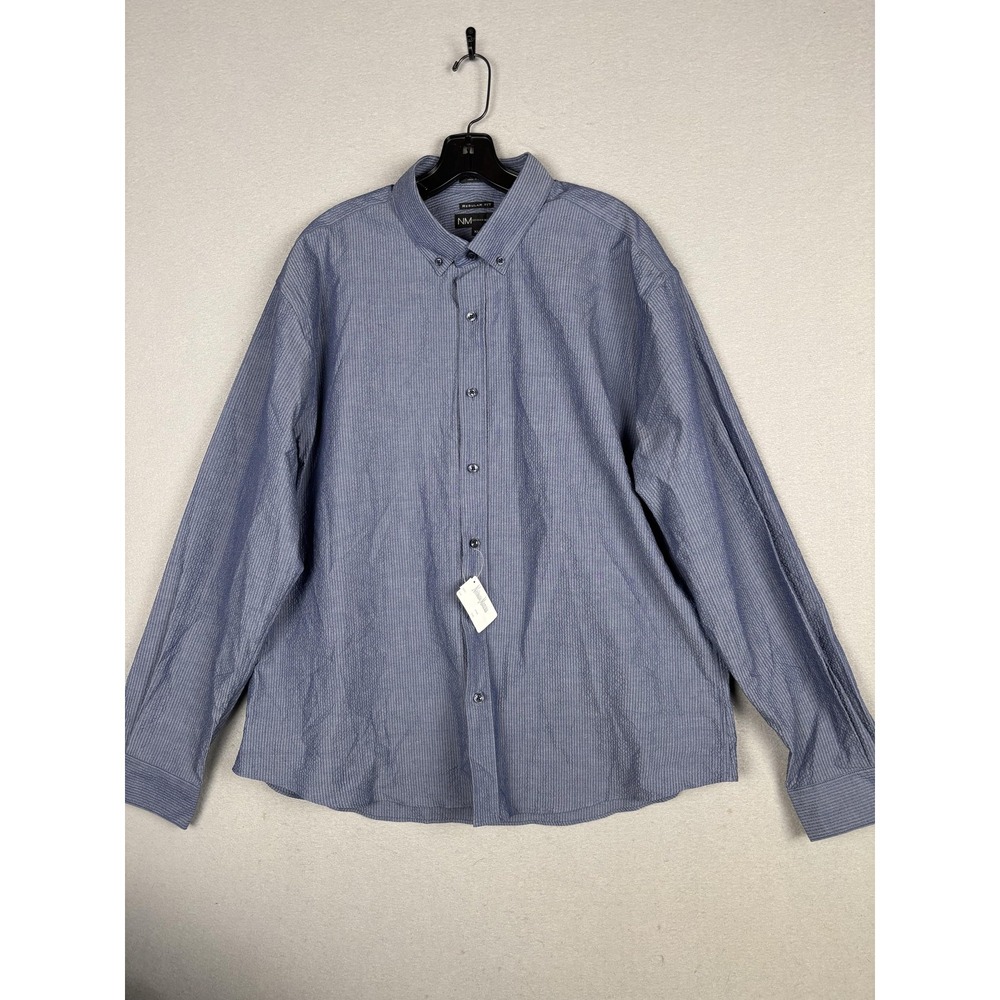 Neiman Marcus Shirt Mens XL Blue Textured Stripe Button Down Long Sleeve Cotton